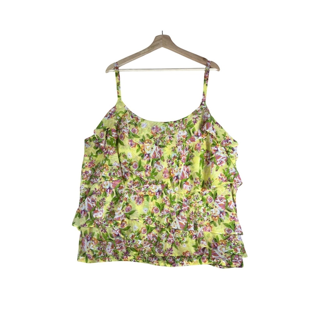 Torrid Yellow Floral Chiffon Ruffle Cami Top Plus Size 4 Adjustable Straps